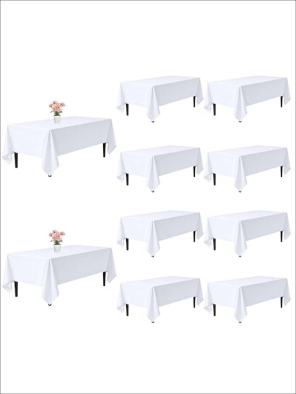 10 Pack White Rectangle Table Cloth 60x102 Inch Polyester for 6 Foot Tables